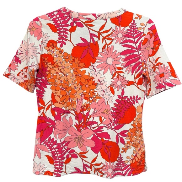 Talbots Petite P Floral Print Tee Pink Orange Red Short Sleeve - Picture 2 of 5
